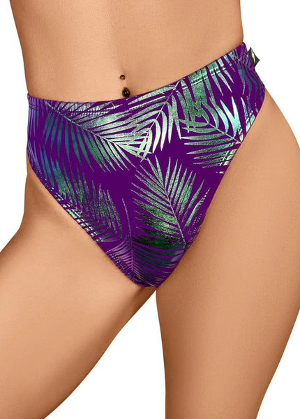 Cleo the Hurricane Bottoms Jungle Palms High Rider Hot Pants- Purple Teal