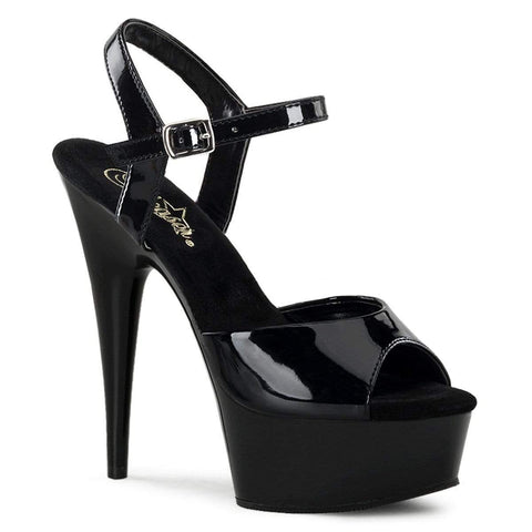Pleaser Shoes 6" Heel, 1 3/4" PF 6" - 6 1/2" Heel Blk Pat/Blk DEL609/B/M