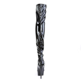 6" Heel, 1 3/4" PF Thigh High Boots Blk Str. Pat/Blk DEL3011/B/M