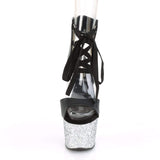 7" Heel, 2 3/4" PF 7" - 7 1/2" Heel Blk Faux Leather/Slv Multi Glitter ADO700-14LG/BPU/SG