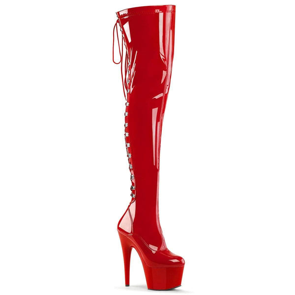 7" Heel, 2 3/4" PF Thigh High Boots Red Str Pat/Red ADO3063/R/M