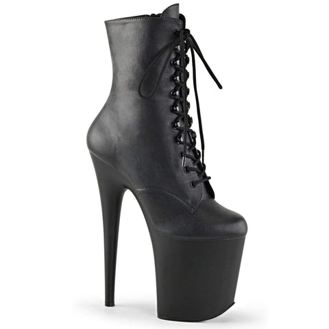 8" Heel, 4" PF Ankle/Mid-Calf Boots Blk Faux Leather/Blk Matte FLAM1020/BPU/M