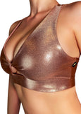 Cleo The Hurricane Crop Top Rose Gold Metallic Twist Sports Bra
