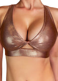 Cleo The Hurricane Crop Top Rose Gold Metallic Twist Sports Bra