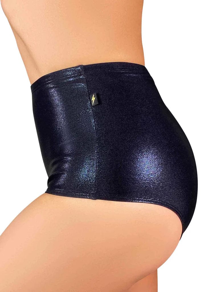 Cleo the Hurricane Shorts Metallic High Waisted Hot Pants- Black Metal
