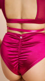 Lunalae Loretta Mesh Cut Out High Waist Shorts - Satin Magenta