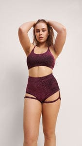 Lunalae Shorts Lure You High Waisted Garter Shorts - Coral Shimmer