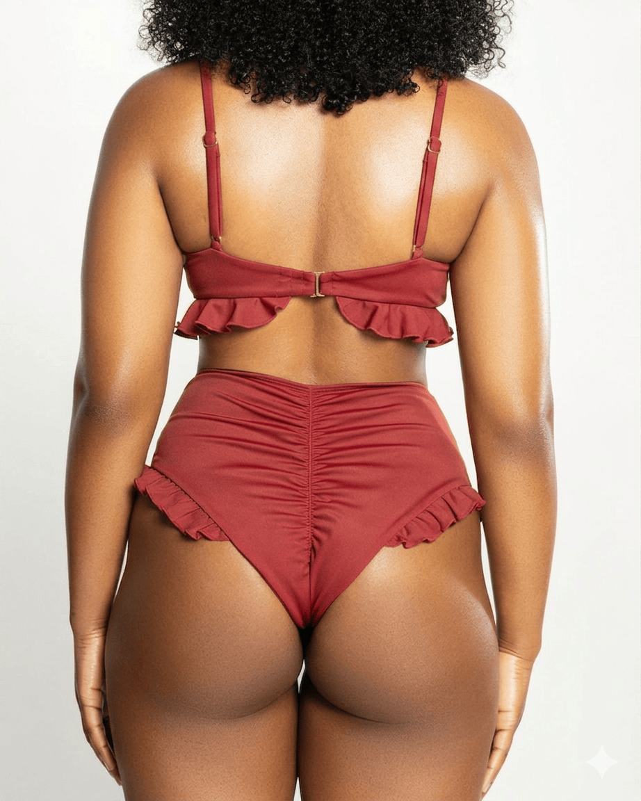Slink Apparel Pole Bottoms Ruffle Me Up High Waisted Bottoms - Spice