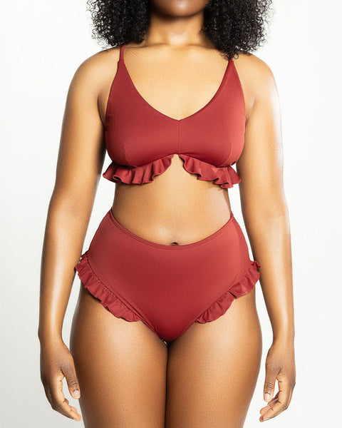 Slink Apparel Pole Bottoms Ruffle Me Up High Waisted Bottoms - Spice