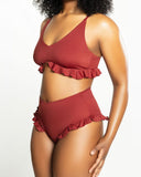 Slink Apparel Pole Bottoms Ruffle Me Up High Waisted Bottoms - Spice