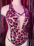 Twisted Movement Bodysuit Barbie Girl Pink Leopard Bodysuit