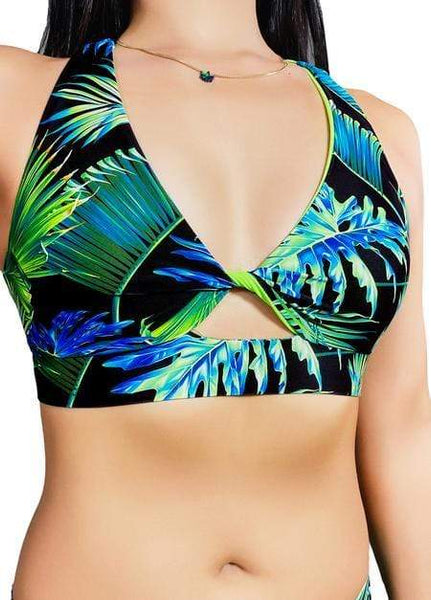 Cleo the Hurricane Tops Power Print "Fawnia" Twist Top- Neon Palms