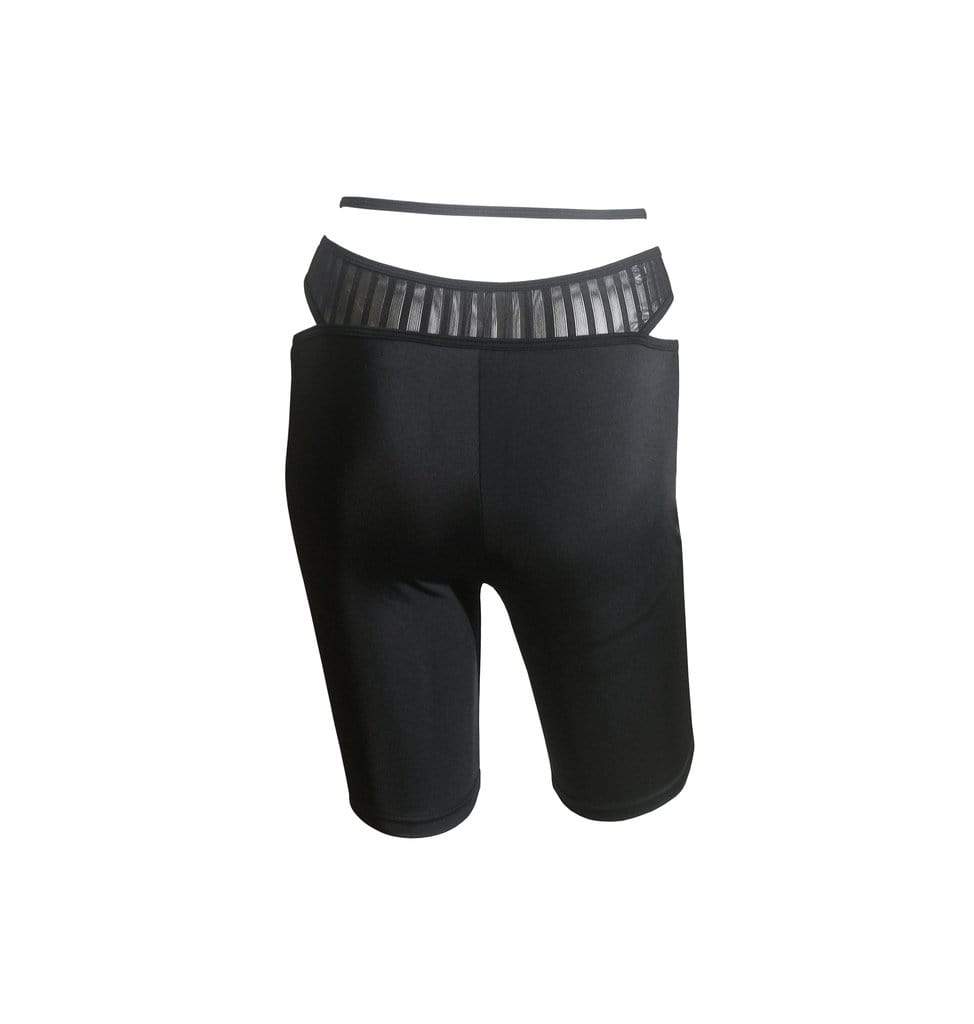 Hamade Activewear Leggings Black Striped Mesh Ring Front Cycling Leggings
