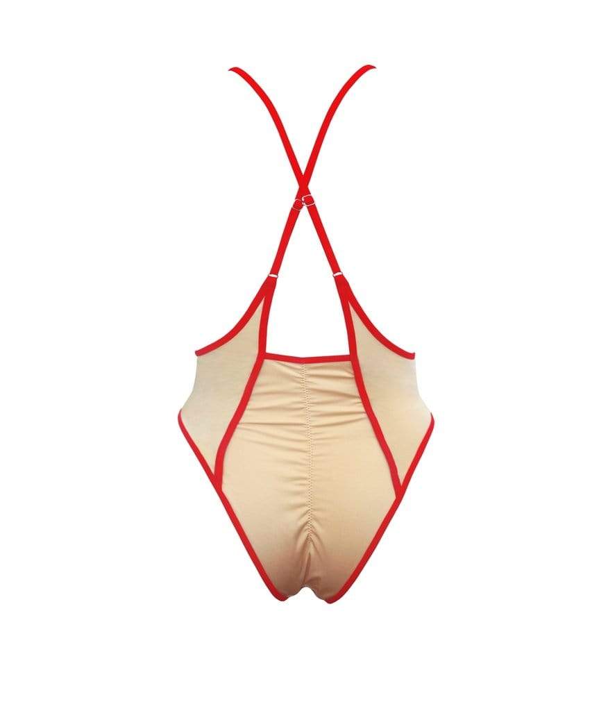Hamade Activewear Shorts Nude High Waisted Slings Bottom with Red Binding