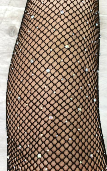Black Fishnet Stockings with Rhinestones - Luna Pole Wear - PoleActive