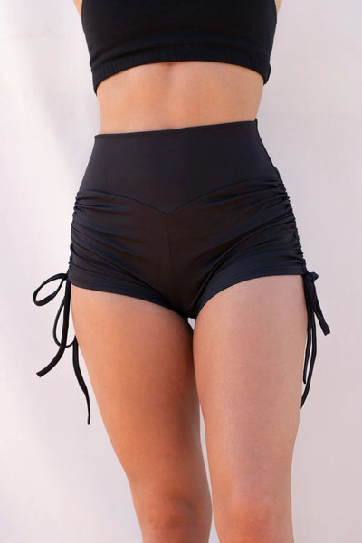 Lunalae Bottoms High waist Drawstring Shorts Recycled- Black