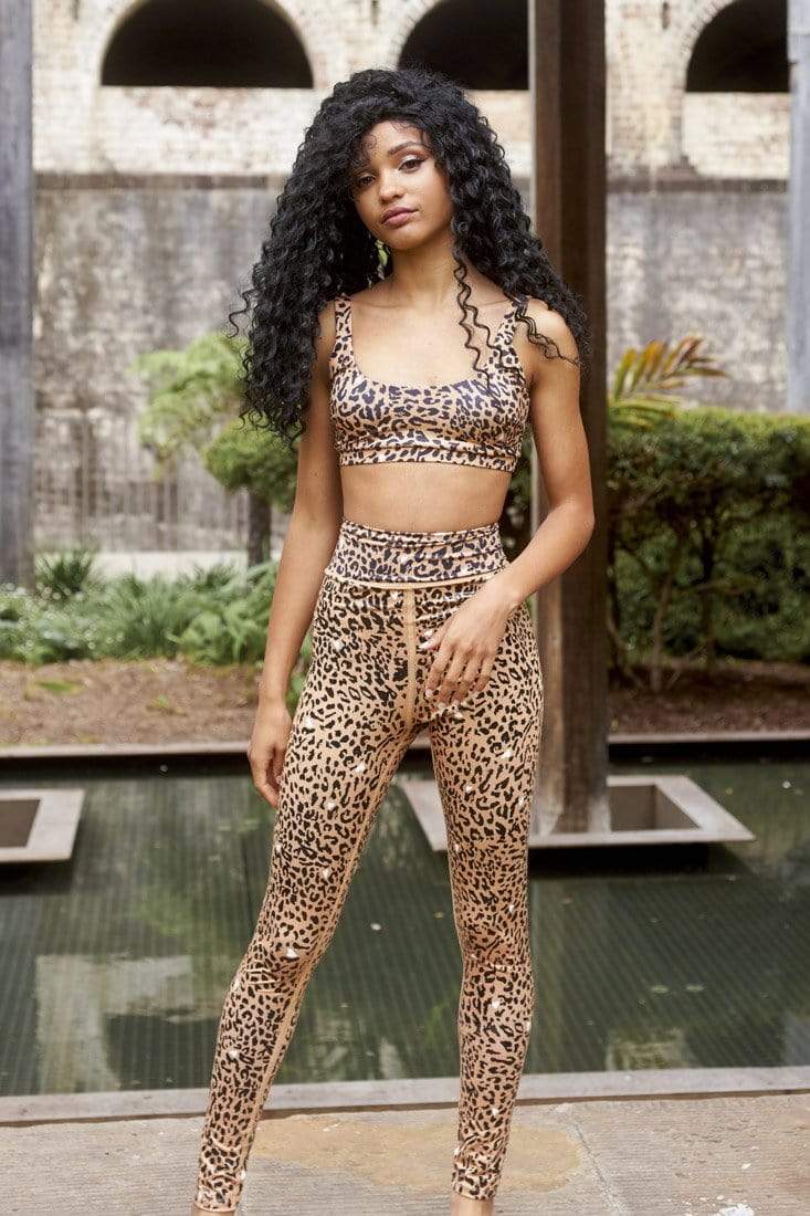 Lunalae Leggings Recycled Sticky Grip Leggings in Brown Leopard