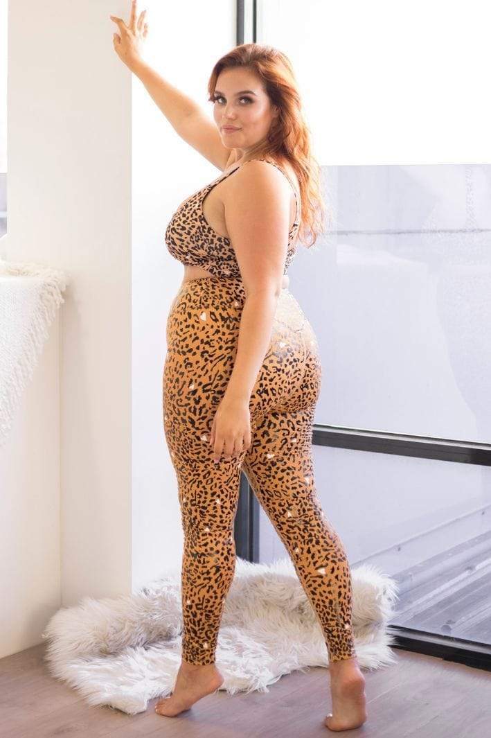Lunalae Leggings Recycled Sticky Grip Leggings in Brown Leopard