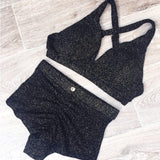 Lunalae Shorts Luminous High Waist Bottoms - Black and Gold Glitter