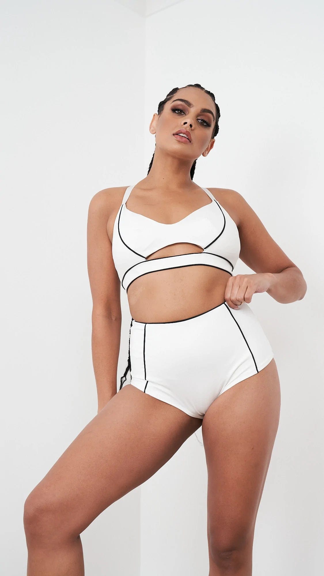 Lunalae Shorts Missy High Waist Recycled Bottom- White