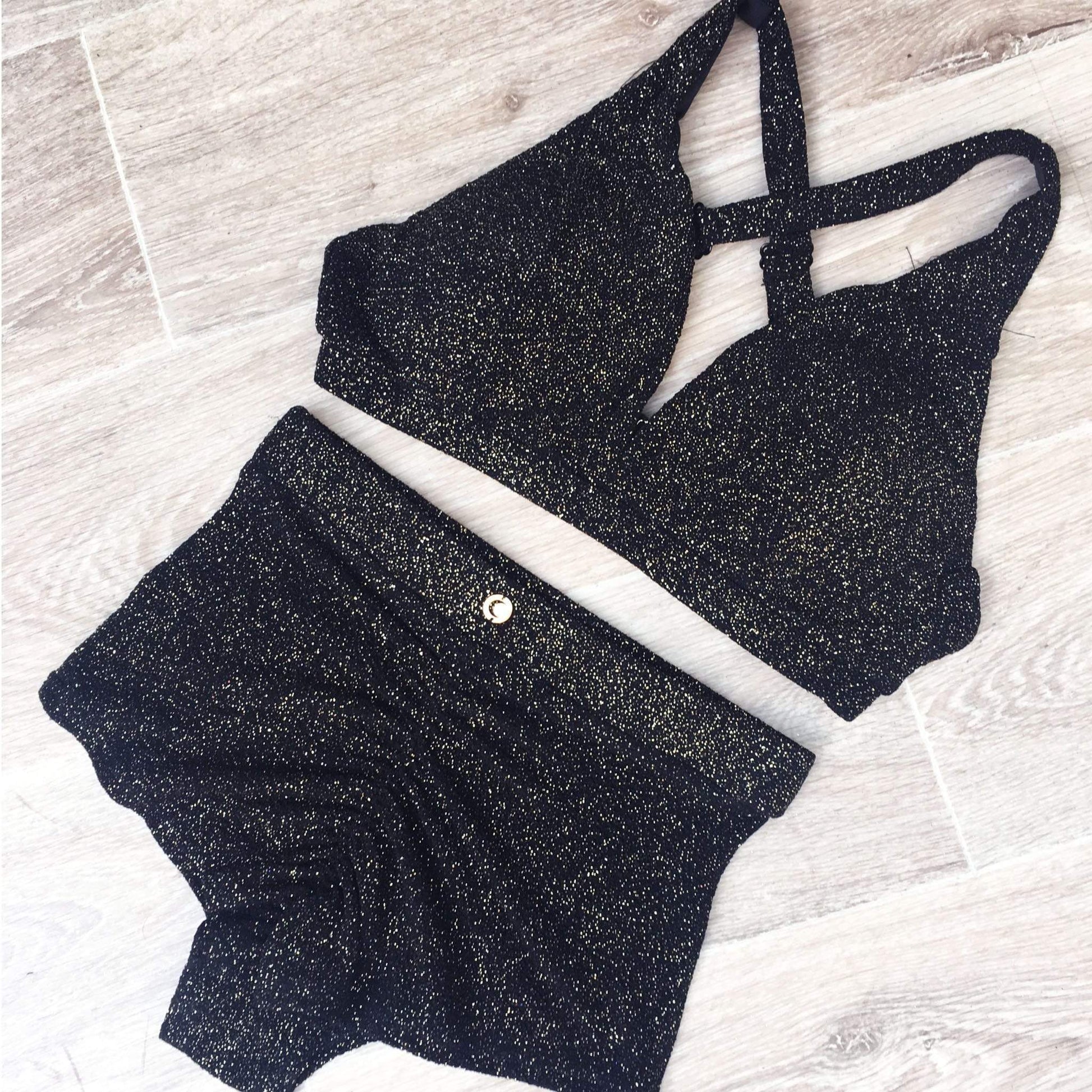 Lunalae Tops Luminous Top Black and Gold Glitter