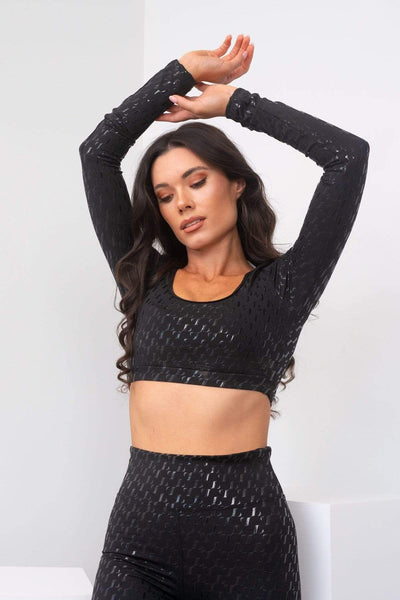 Lunalae Tops Sticky Grip Long Sleeve Crop Recycled Black