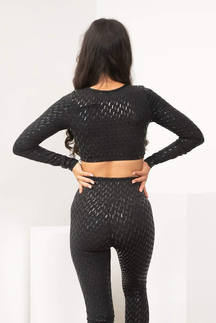Lunalae Tops Sticky Grip Long Sleeve Crop Recycled Black