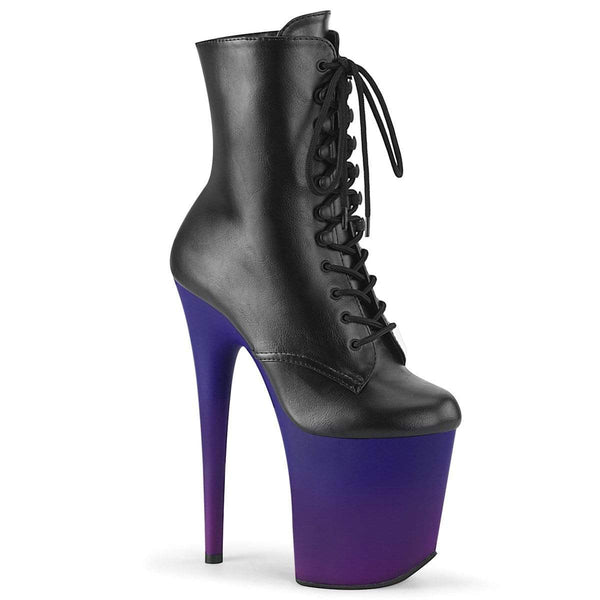 8" heel 4" PF Ankle/Mid-Calf Boots Blk Faux Leather/Blue-Purple Ombre FLAM1020BP/BPU/BL-PP