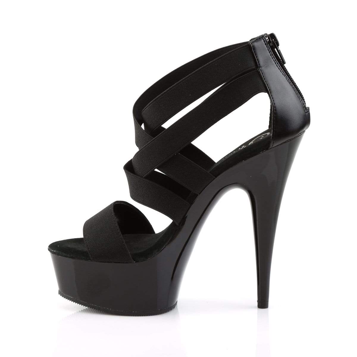 Pleaser Shoes 6" Heel, 1 3/4" PF 6" - 6 1/2" Heel Blk Elastic Band-Faux Leather/Blk DEL669/B/M
