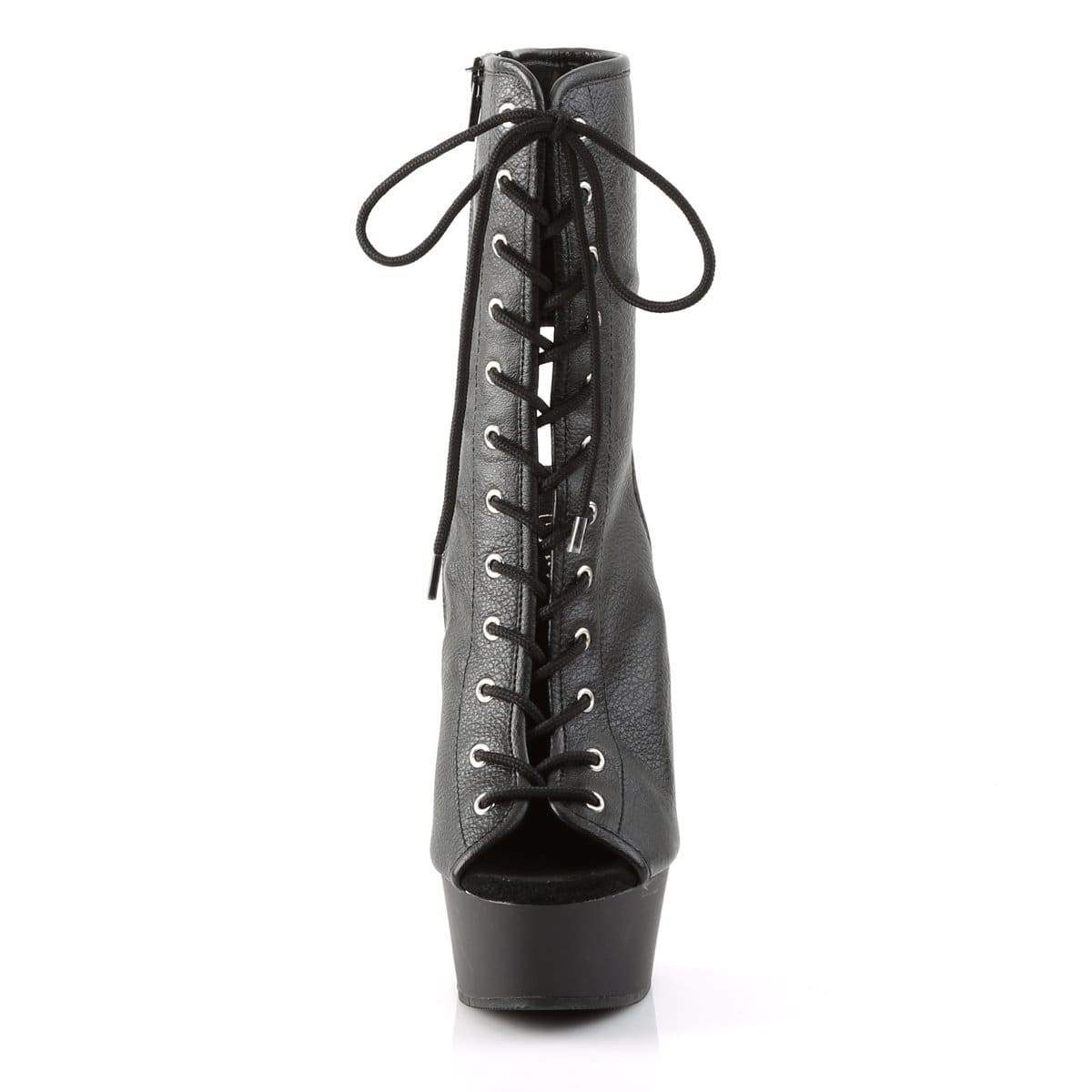6" Heel, 1 3/4" PF Ankle/Mid-Calf Boots Blk Faux Leather/Blk Matte DEL1016/BPU/M