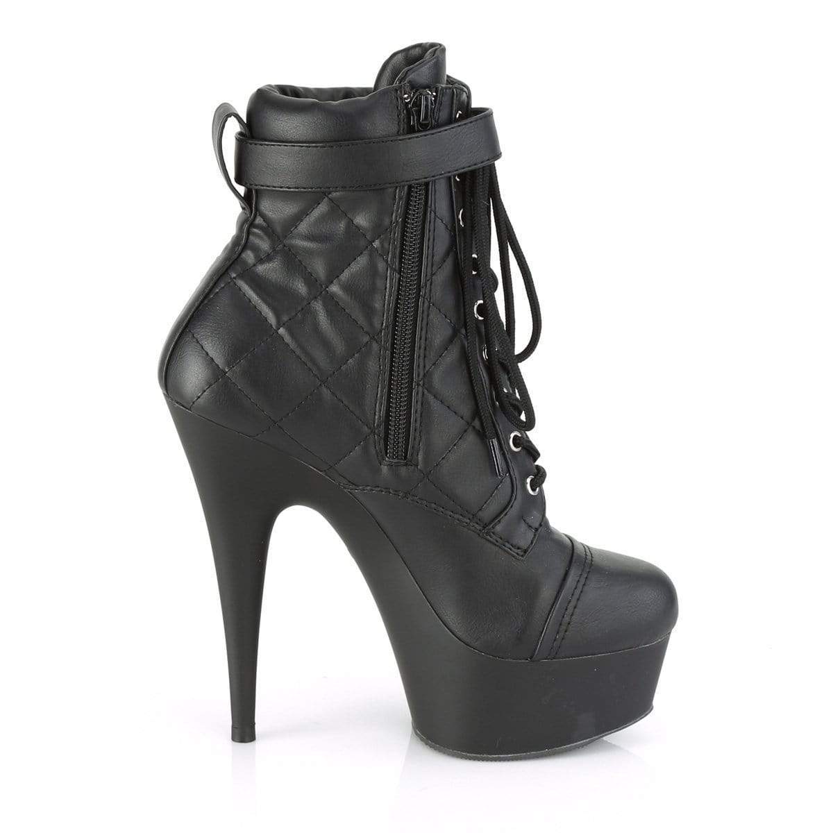 Pleaser Shoes 6" Heel, 1 3/4" PF Ankle/Mid-Calf Boots Blk Faux Leather/Blk Matte DEL600-05/BPU/M