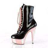 6" Heel, 1 3/4" PF Ankle/Mid-Calf Boots Blk Pat/Rose Gold Chrome DEL1020/B/ROGLDCH