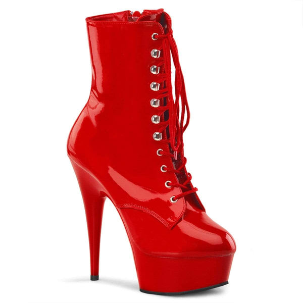 Pleaser Shoes 6" Heel, 1 3/4" PF Ankle/Mid-Calf Boots Red Pat/Red DEL1020/R/M