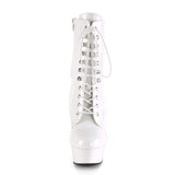 Pleaser Shoes 6" Heel, 1 3/4" PF Ankle/Mid-Calf Boots Wht Pat/Wht DEL1020/W/M