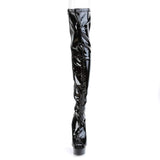 6" Heel, 1 3/4" PF Thigh High Boots Blk Str. Pat/Blk DEL3011/B/M