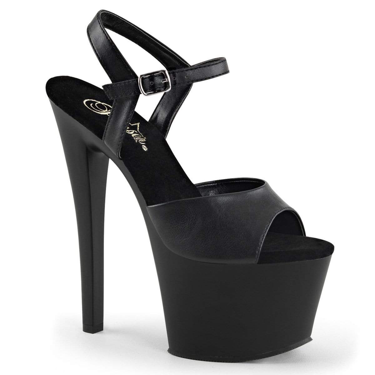 7" Heel, 2 3/4" PF 7" - 7 1/2" Heel Blk Faux Leather/Blk Matte SKY309/BPU/M