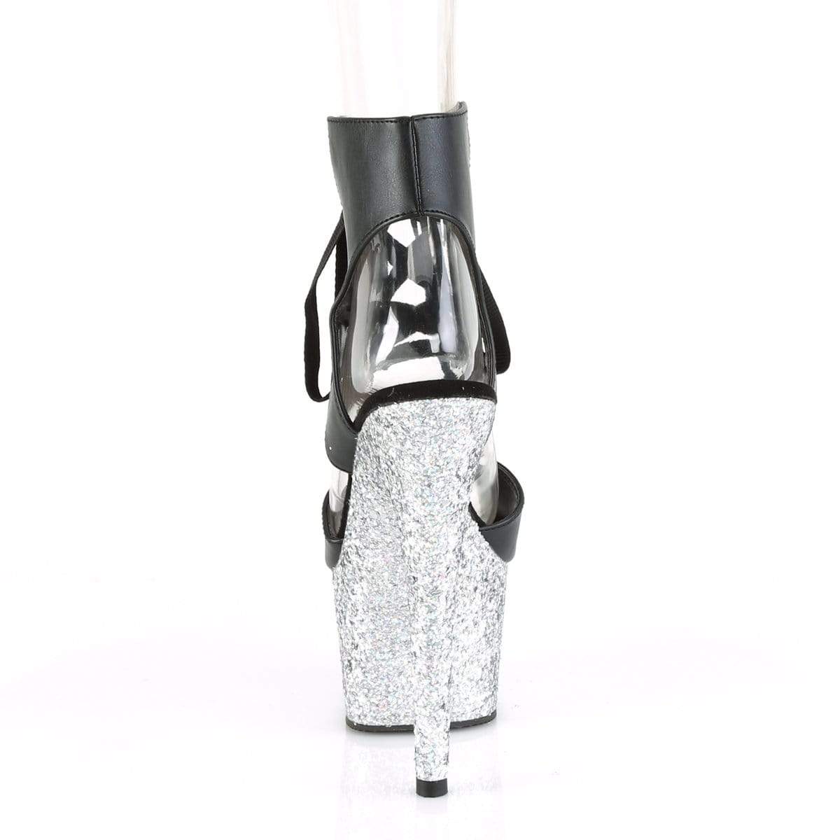 7" Heel, 2 3/4" PF 7" - 7 1/2" Heel Blk Faux Leather/Slv Multi Glitter ADO700-14LG/BPU/SG