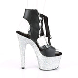 7" Heel, 2 3/4" PF 7" - 7 1/2" Heel Blk Faux Leather/Slv Multi Glitter ADO700-14LG/BPU/SG
