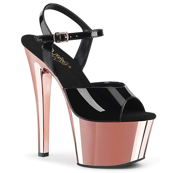 7" Heel, 2 3/4" PF 7" - 7 1/2" Heel Blk Pat/Rose Gold Chrome SKY309/B/ROGLDCH