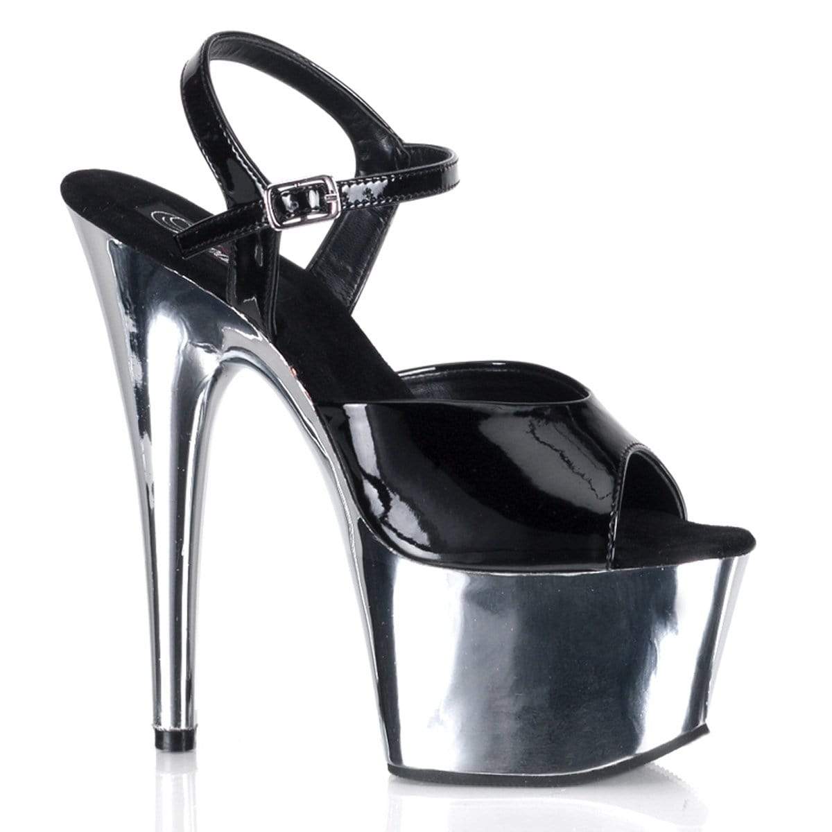 7" Heel, 2 3/4" PF 7" - 7 1/2" Heel Blk Pat/Slv Chrome ADO709/B/SCH