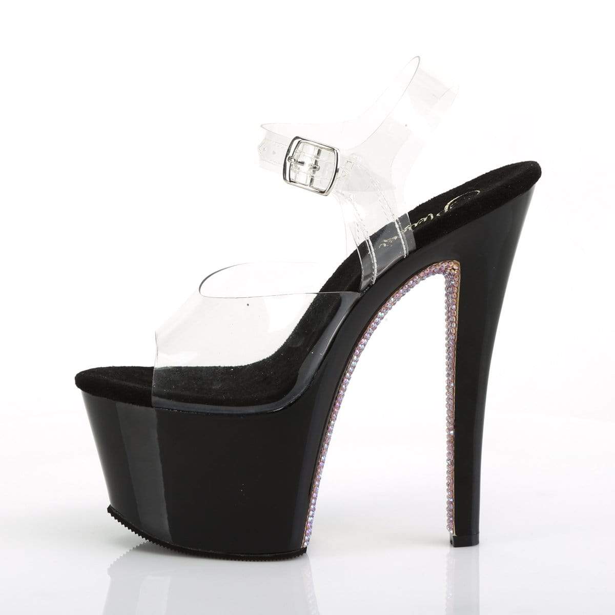 7" Heel, 2 3/4" PF 7" - 7 1/2" Heel Clr/Blk-Champagne AB RSTN SKY308CRS/C/B-CHARS