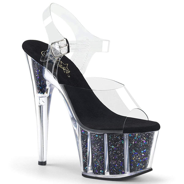 7" Heel, 2 3/4" PF 7" - 7 1/2" Heel Clr/Blk Confetti Glitter ADO708CG/C/BG