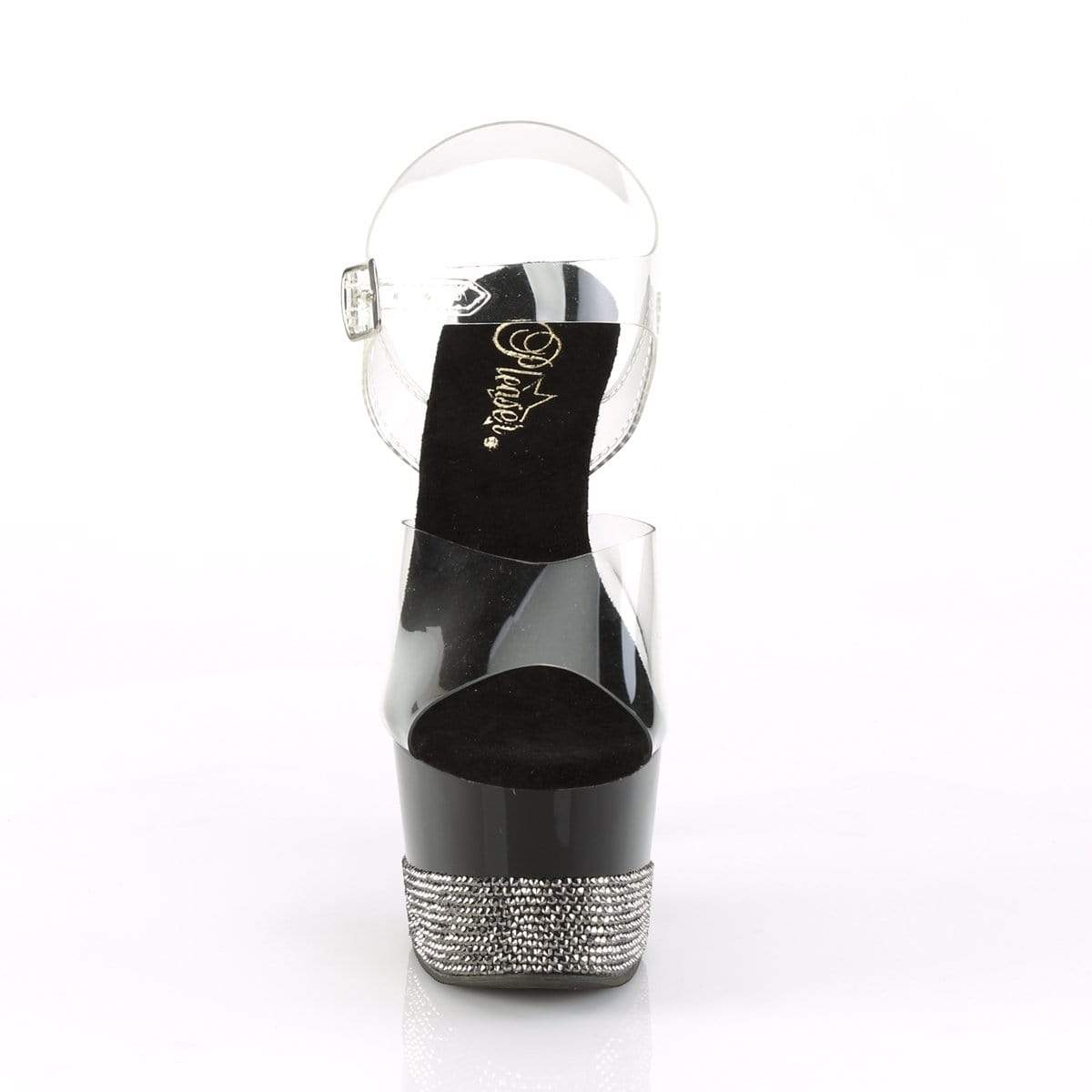 7" Heel, 2 3/4" PF 7" - 7 1/2" Heel Clr/Blk-Pewter RS ADO708-3/C/B-PW