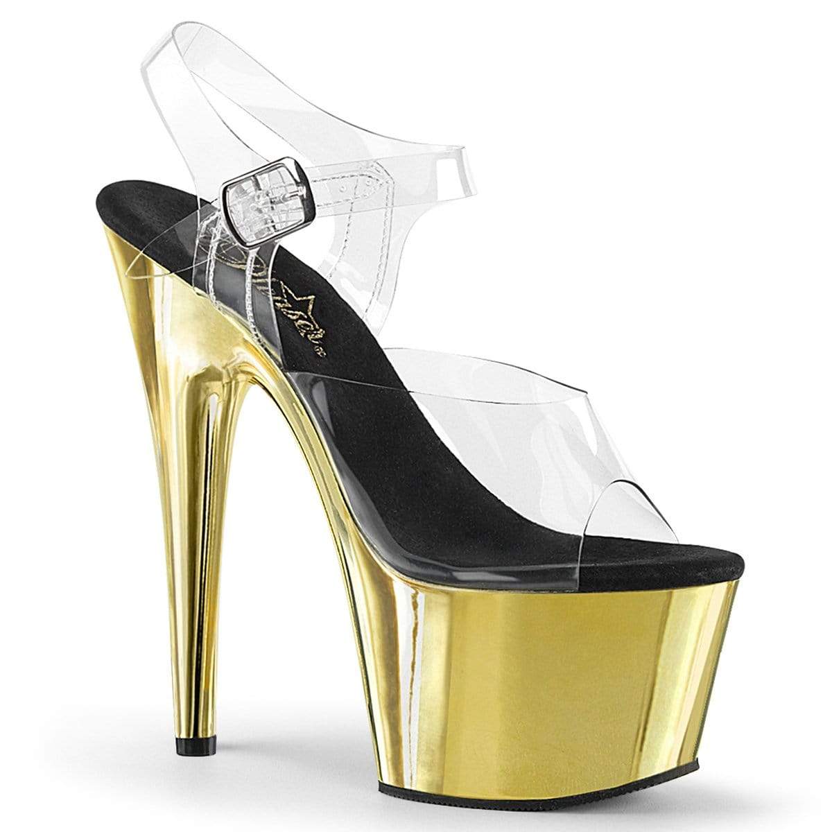 7" Heel, 2 3/4" PF 7" - 7 1/2" Heel Clr/Gold Chrome ADO708/C/GCH