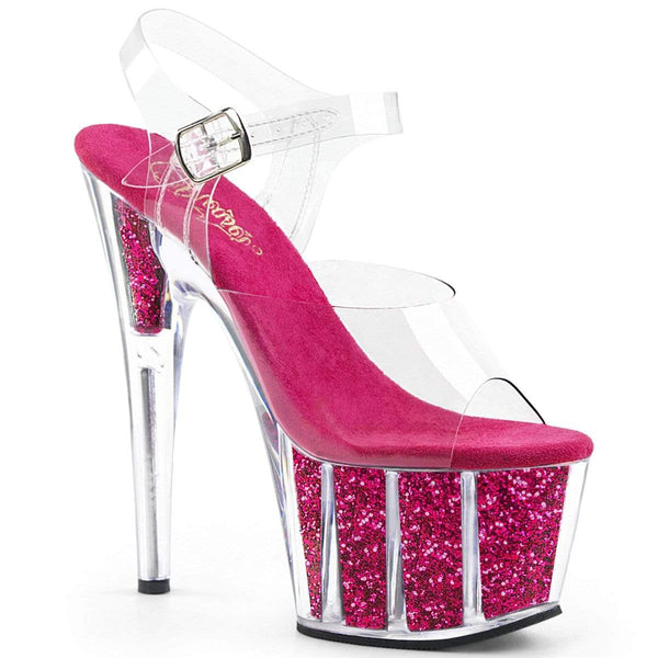 7" Heel, 2 3/4" PF 7" - 7 1/2" Heel Clr/H. Pink Glitter Inserts ADO708G/C/HPGI