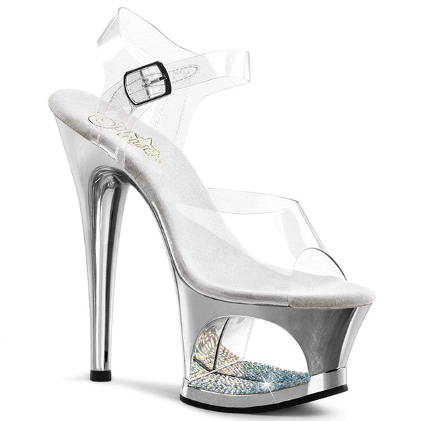 7" Heel, 2 3/4" PF 7" - 7 1/2" Heel Clr/Slv Chrome MOON708DMCH/C/S