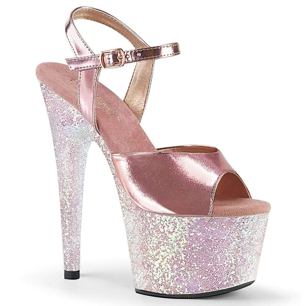 7" Heel, 2 3/4" PF 7" - 7 1/2" Heel Rose Gold Metallic Pu/Opal Multi Glitter ADO709LG/ROGLDPU/OPG