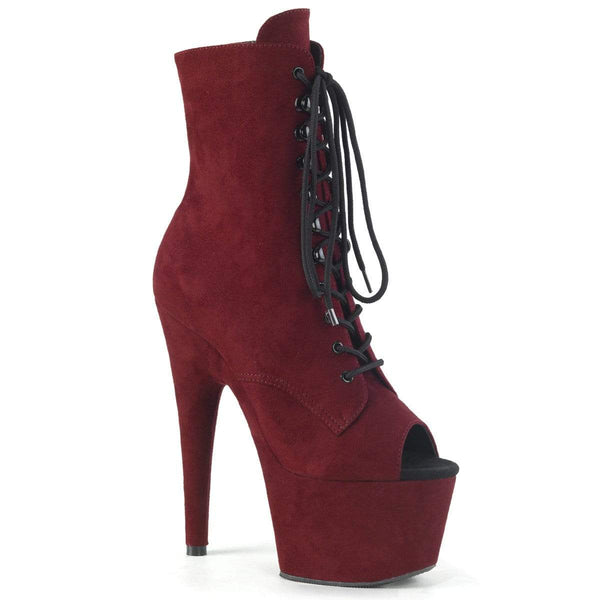 7" Heel, 2 3/4" PF Ankle/Mid-Calf Boots Burgundy Faux Suede/Burgundy Faux Suede ADO1021FS/BYFS/M