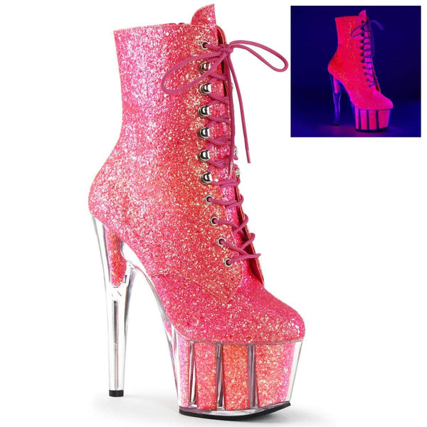 7" Heel, 2 3/4" PF Ankle/Mid-Calf Boots Neon Pink Glitter/Neon Pink Glitter ADO1020G/NPNK/M