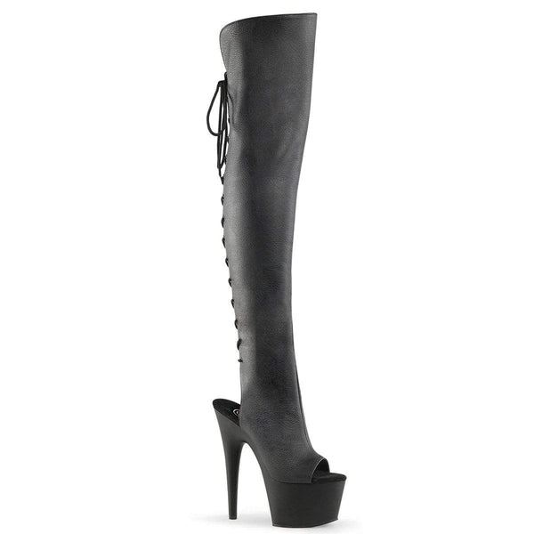 7" Heel, 2 3/4" PF Thigh High Boots Blk Faux Leather/Blk Matte ADO3019/BPU/M